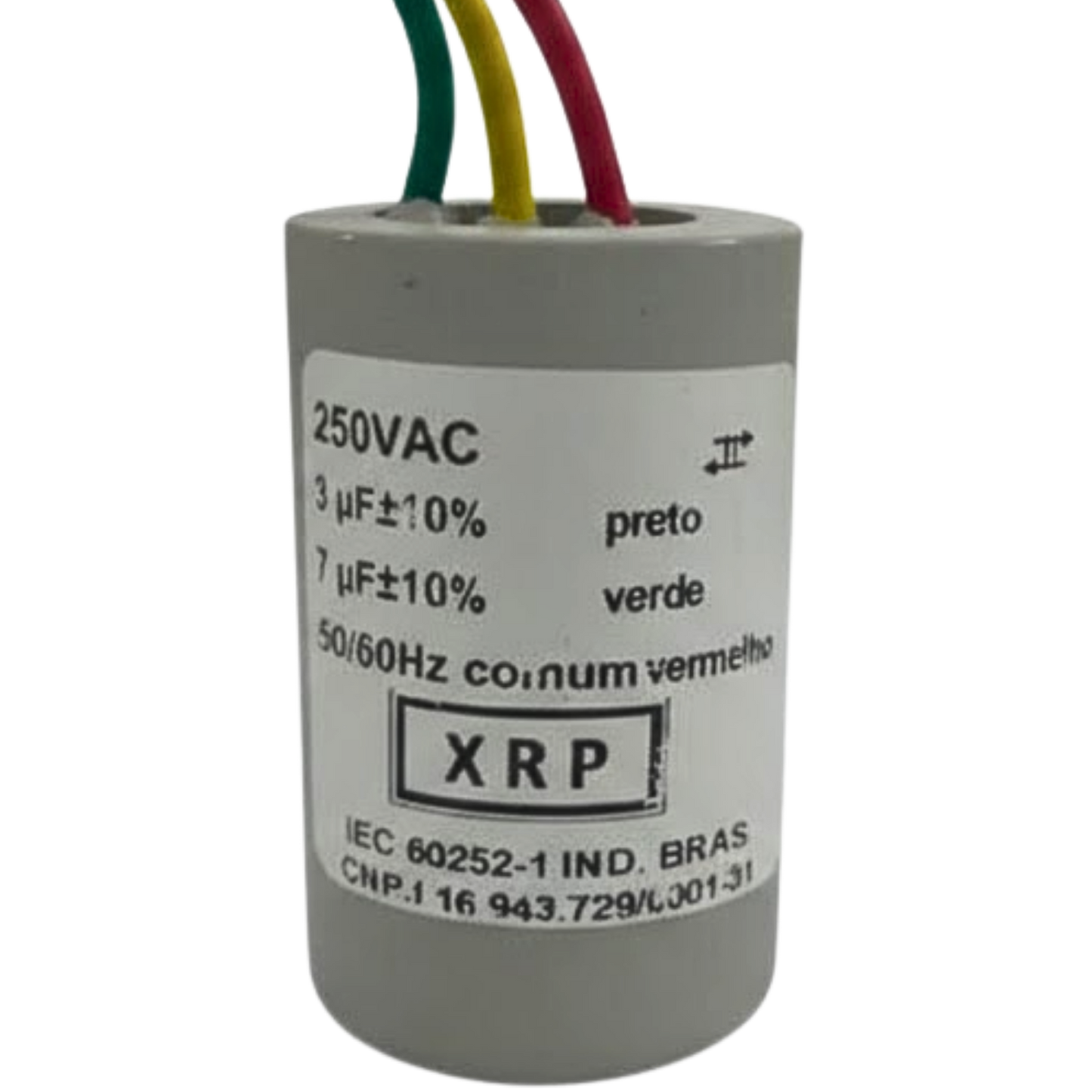 Capacitor De Partida 3uF+7uF 250V 27x47mm (3Fios)