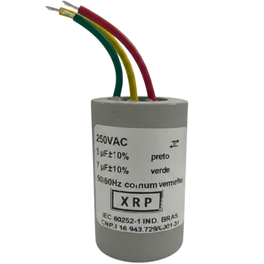 Capacitor De Partida 3uF+7uF 250V 27x47mm (3Fios)