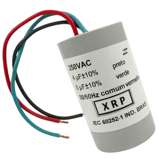 Capacitor De Partida 4uF+8uF 250V 27x47mm (3Fios)