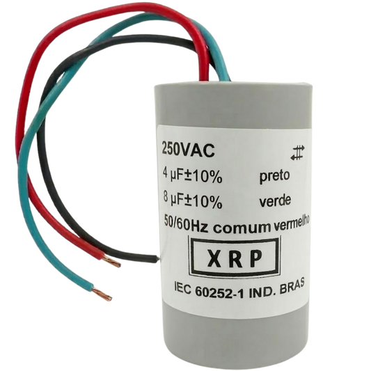 Capacitor De Partida 4uF+8uF 250V 27x47mm (3Fios)