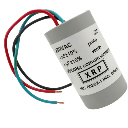 Capacitor De Partida 2uF+3uF 250V 30x47mm (3Fios)