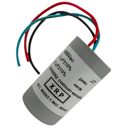 Capacitor De Partida 2uF+4uF 400V 27x50mm (3Fios)