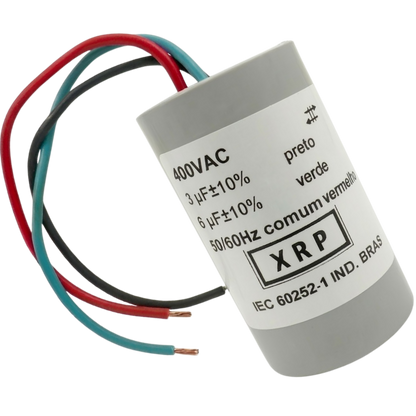 Capacitor De Partida 3uF+6uF 400V 27x47mm (3Fios)