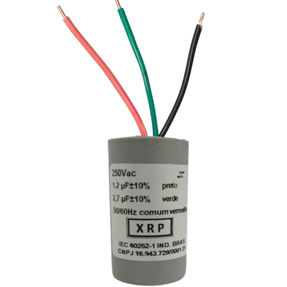 Capacitor De Partida 1,2uF+2,7uF 250V 27x47mm (3Fios)