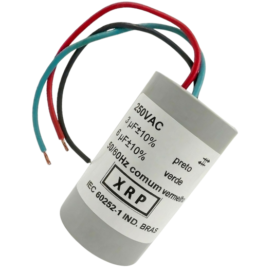 Capacitor De Partida 3uF+6uF 250V 30x47mm (3Fios)