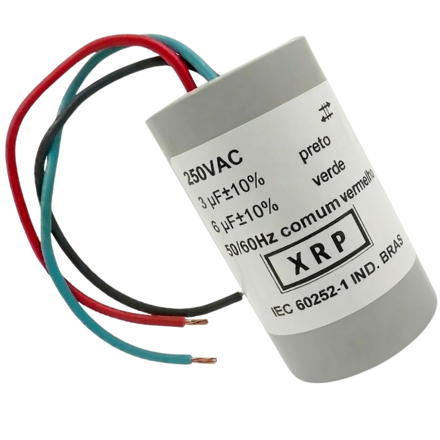 Capacitor De Partida 3uF+6uF 250V 30x47mm (3Fios)