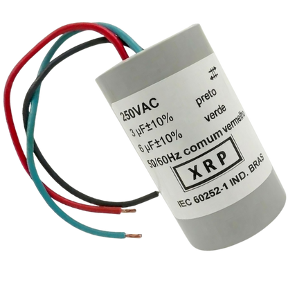 Capacitor De Partida 3uF+6uF 250V 30x47mm (3Fios)