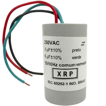 Capacitor De Partida 3uF+6uF 250V 30x47mm (3Fios)
